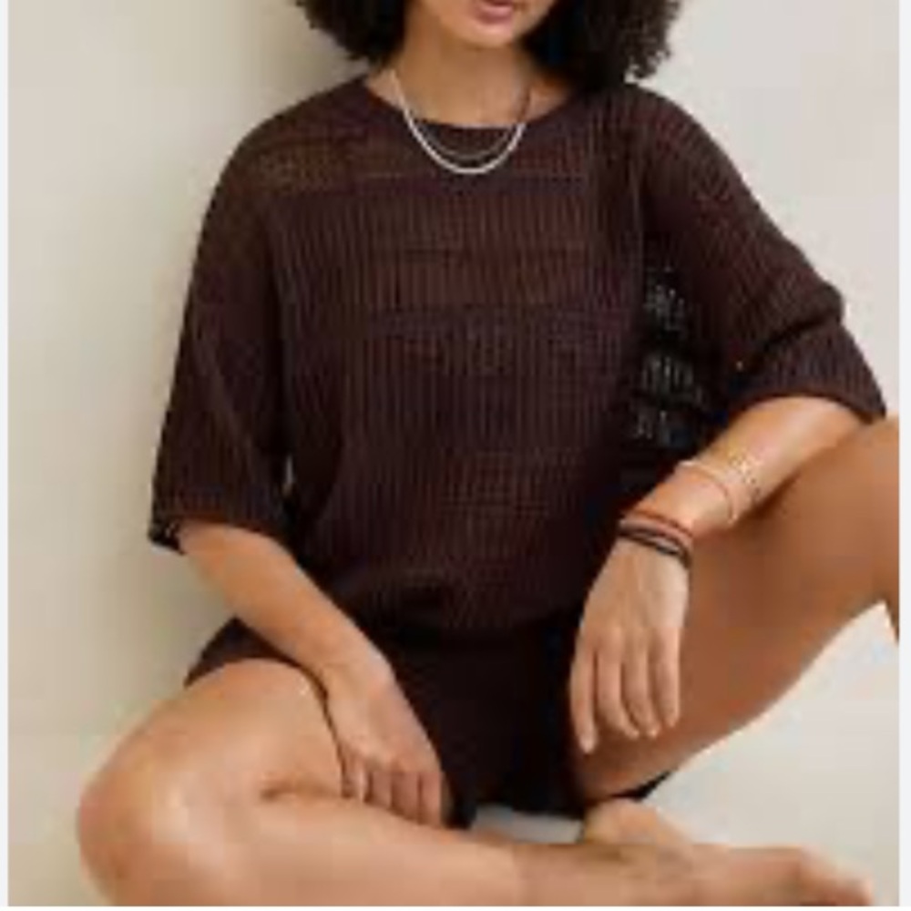 Aerie Brown Crochet Knit Sweater